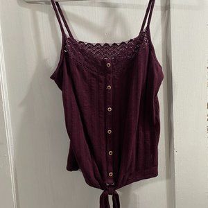 Mudd Button Up Lace Tie Tank Top - Purple